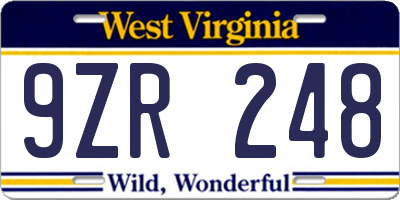 WV license plate 9ZR248