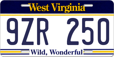 WV license plate 9ZR250