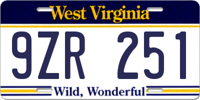 WV license plate 9ZR251