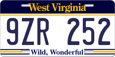 WV license plate 9ZR252