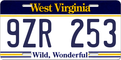 WV license plate 9ZR253