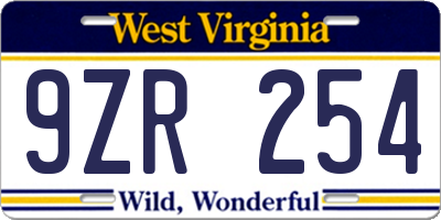 WV license plate 9ZR254
