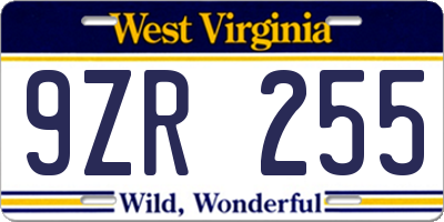 WV license plate 9ZR255