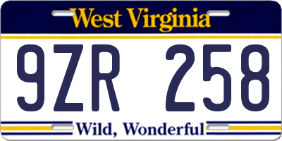WV license plate 9ZR258