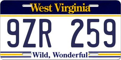 WV license plate 9ZR259
