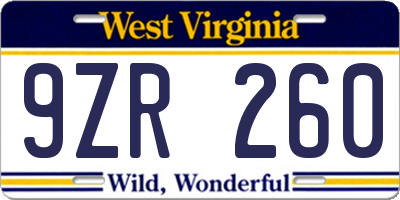 WV license plate 9ZR260