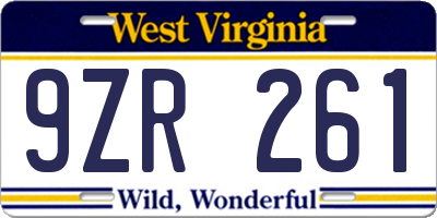 WV license plate 9ZR261