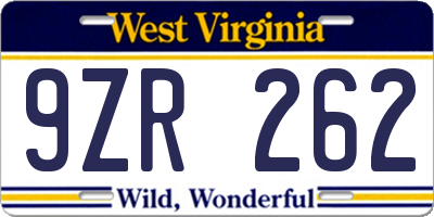 WV license plate 9ZR262