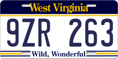 WV license plate 9ZR263