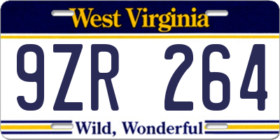 WV license plate 9ZR264