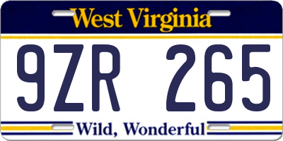 WV license plate 9ZR265