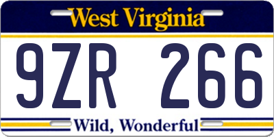 WV license plate 9ZR266