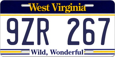 WV license plate 9ZR267