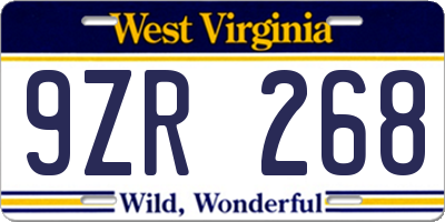 WV license plate 9ZR268