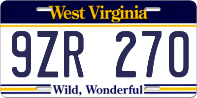 WV license plate 9ZR270