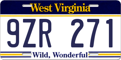 WV license plate 9ZR271