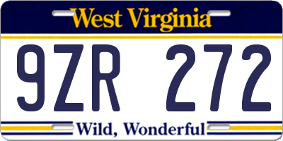 WV license plate 9ZR272