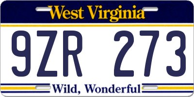 WV license plate 9ZR273