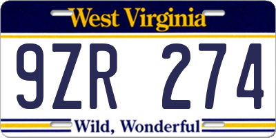 WV license plate 9ZR274