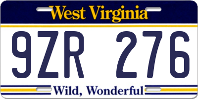 WV license plate 9ZR276