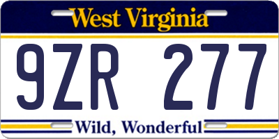 WV license plate 9ZR277
