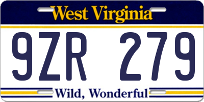 WV license plate 9ZR279