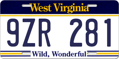 WV license plate 9ZR281