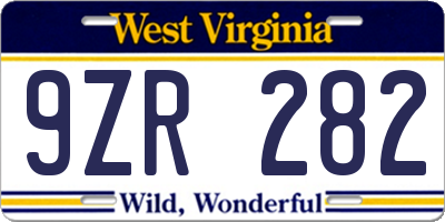 WV license plate 9ZR282