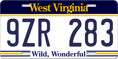 WV license plate 9ZR283