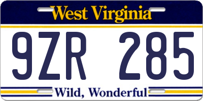 WV license plate 9ZR285