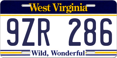 WV license plate 9ZR286
