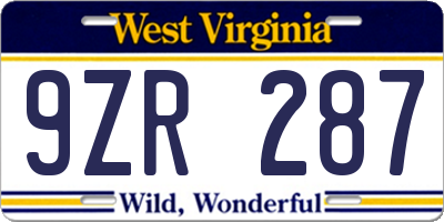 WV license plate 9ZR287