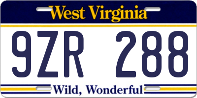 WV license plate 9ZR288