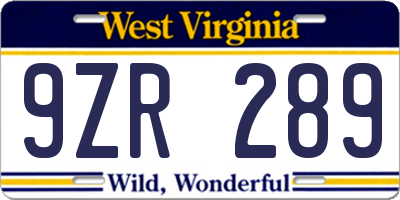 WV license plate 9ZR289