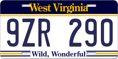 WV license plate 9ZR290