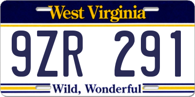 WV license plate 9ZR291