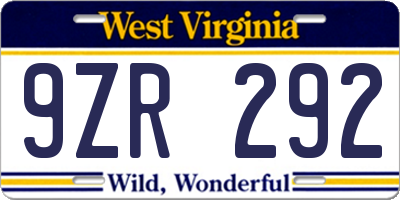WV license plate 9ZR292