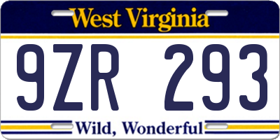 WV license plate 9ZR293