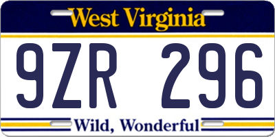 WV license plate 9ZR296