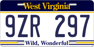 WV license plate 9ZR297