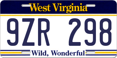 WV license plate 9ZR298