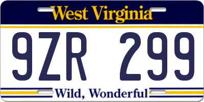 WV license plate 9ZR299