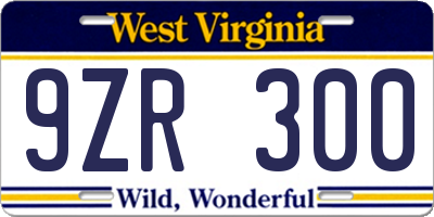 WV license plate 9ZR300
