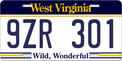 WV license plate 9ZR301