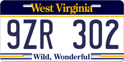 WV license plate 9ZR302