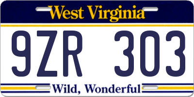 WV license plate 9ZR303
