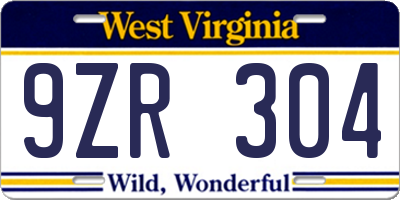 WV license plate 9ZR304
