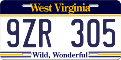 WV license plate 9ZR305