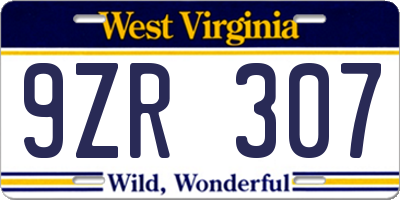 WV license plate 9ZR307