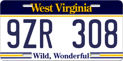 WV license plate 9ZR308